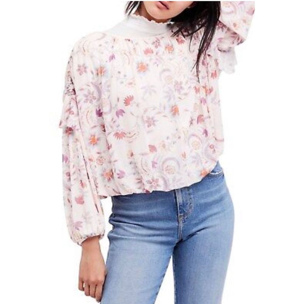 Free People Womens Wild Flower Honey Blouson Floral Print Peasant Top